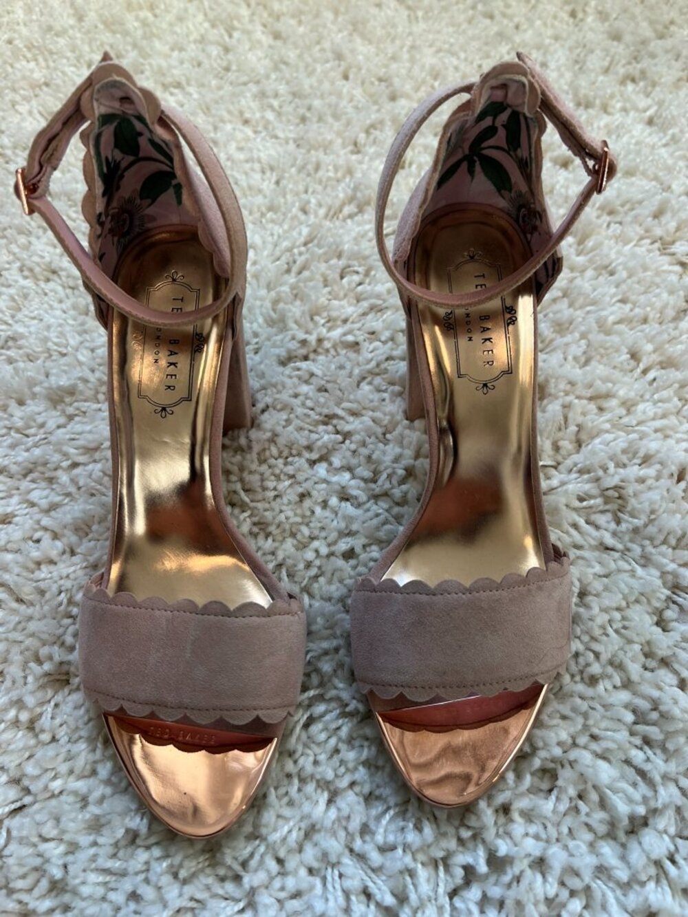 Ted Baker Slingback Sandals Women's Brown Leather Size 8 Block Heel Ankle Strap